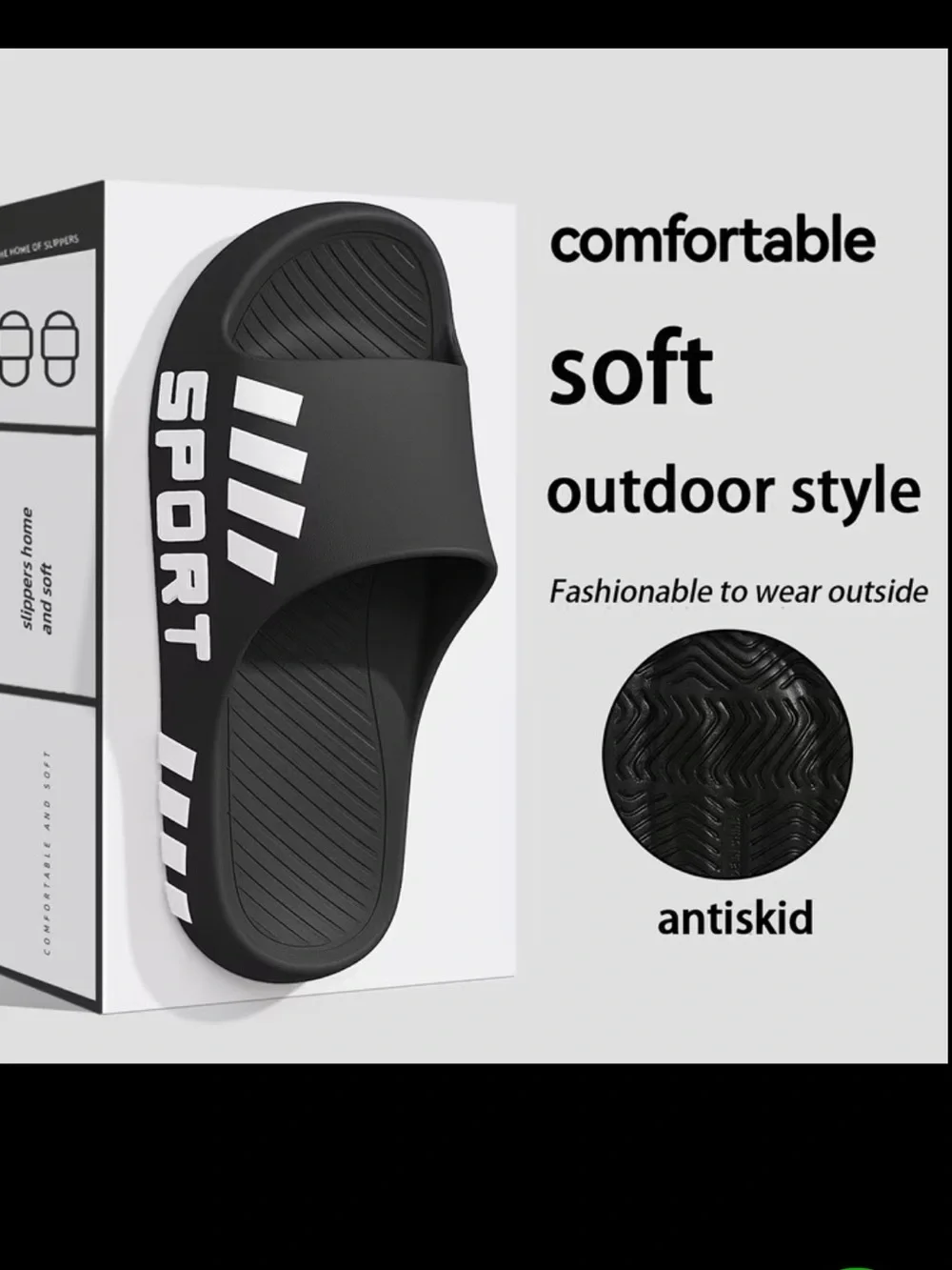 Sport Black EVA Slide Sandals Lightweight Comfort Slip-On Slides